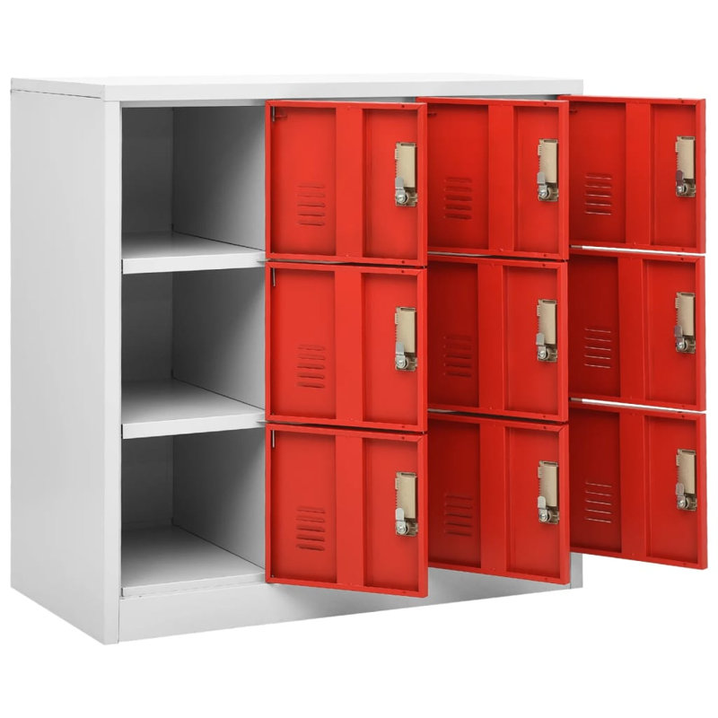 Metal 3 - Tier 90cm School Locker, Light Grey/Red