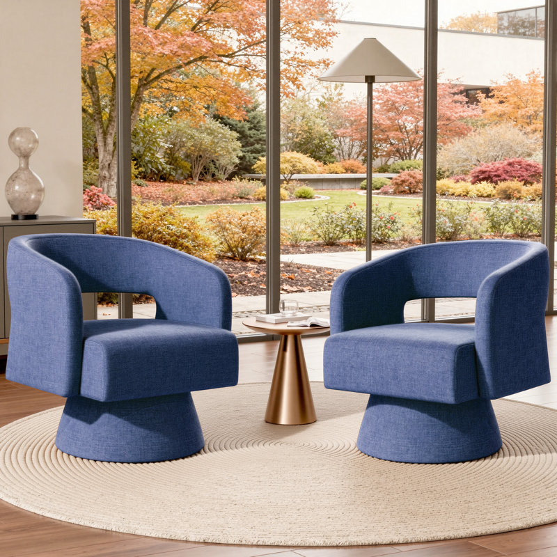 Fauteuil demi-tonneau pivotant de 27,5 po Taraval, Bleu, Chenille