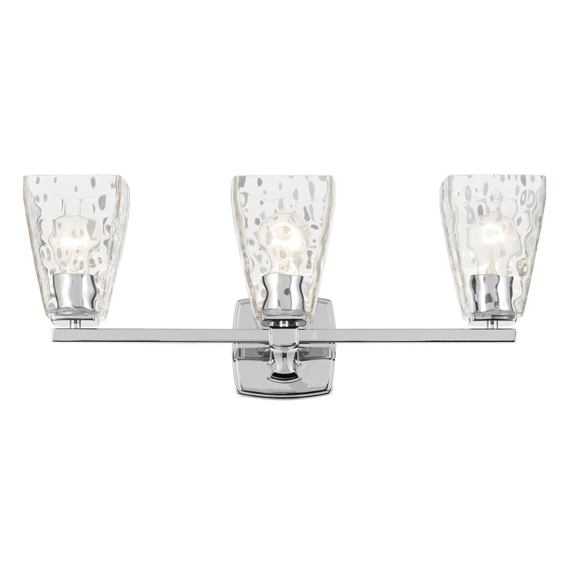 Éclairage pour salle de bain 3 lumières 23,75 po avec verre d'eau, Clair, Chrome chrome