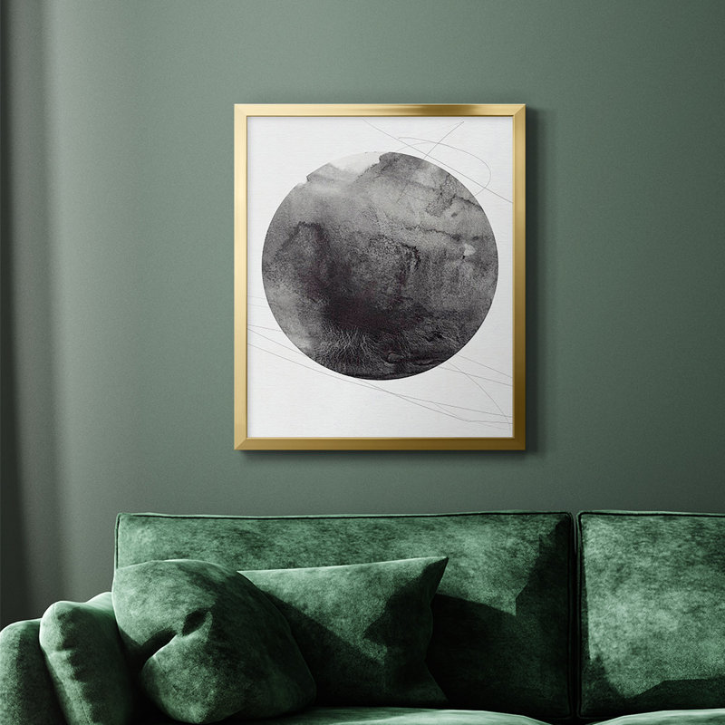 Graphite lune I, toile encadrée de qualité supérieure - prête à être accrochée, Or, H 24 po x l 20 po