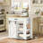 Mobile Kitchen Island Cart With Power Outlet, Sliding Barn Doors, Drawer And Spice Rack - Rolling Storage Table With Locking Wheels For Home Kitchen And Dining Room
