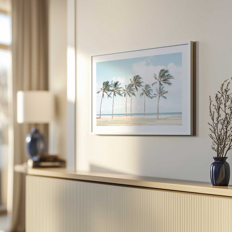 «Swaying Palms in Paradise», impression, Cadre photo blanc, H 17 po x l 21 po