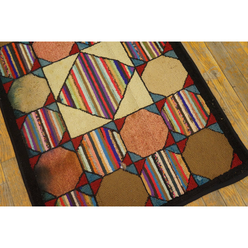 Antique Multicolor Wool 1920s American Hooked Small Scatter Size Rug