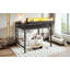 Structure de lit mezzanine pleine grandeur en métal avec tablettes de rangement, panneau perforé, ports USB et lumières DEL, conception sécuritaire et robuste (sans matelas)-132915786-132915783