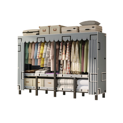 INO Design 75" Portable Closet Organizer Clothes Storage Wardrobe Rack Shelf Dustproof Stout, Gray