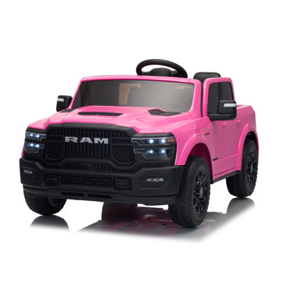 Kerry Yoo SQ7 Ride on Toys Car, 24V RAM 2500 Truck Electric Vehicle for Kids, Pickup Truck, 2 Seater, Bed Storage, Remote Control,  Safety Belt-Pink