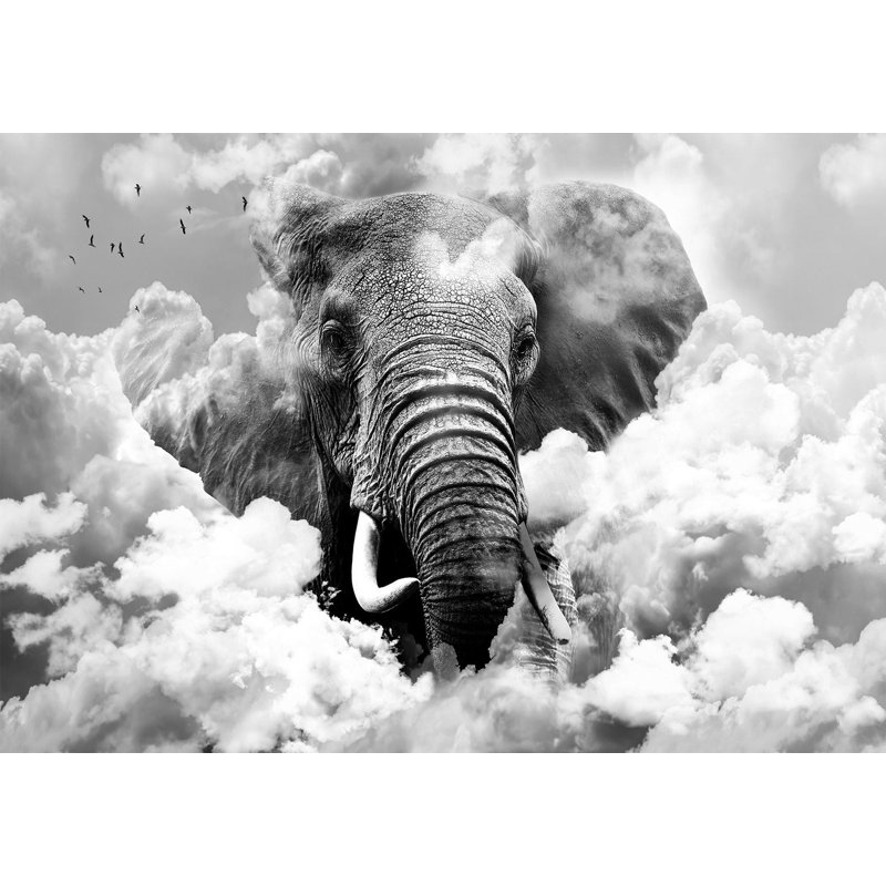 Murale animaux pelez et collez - Éléphant dans les nuages, L 41 po x l 57 po