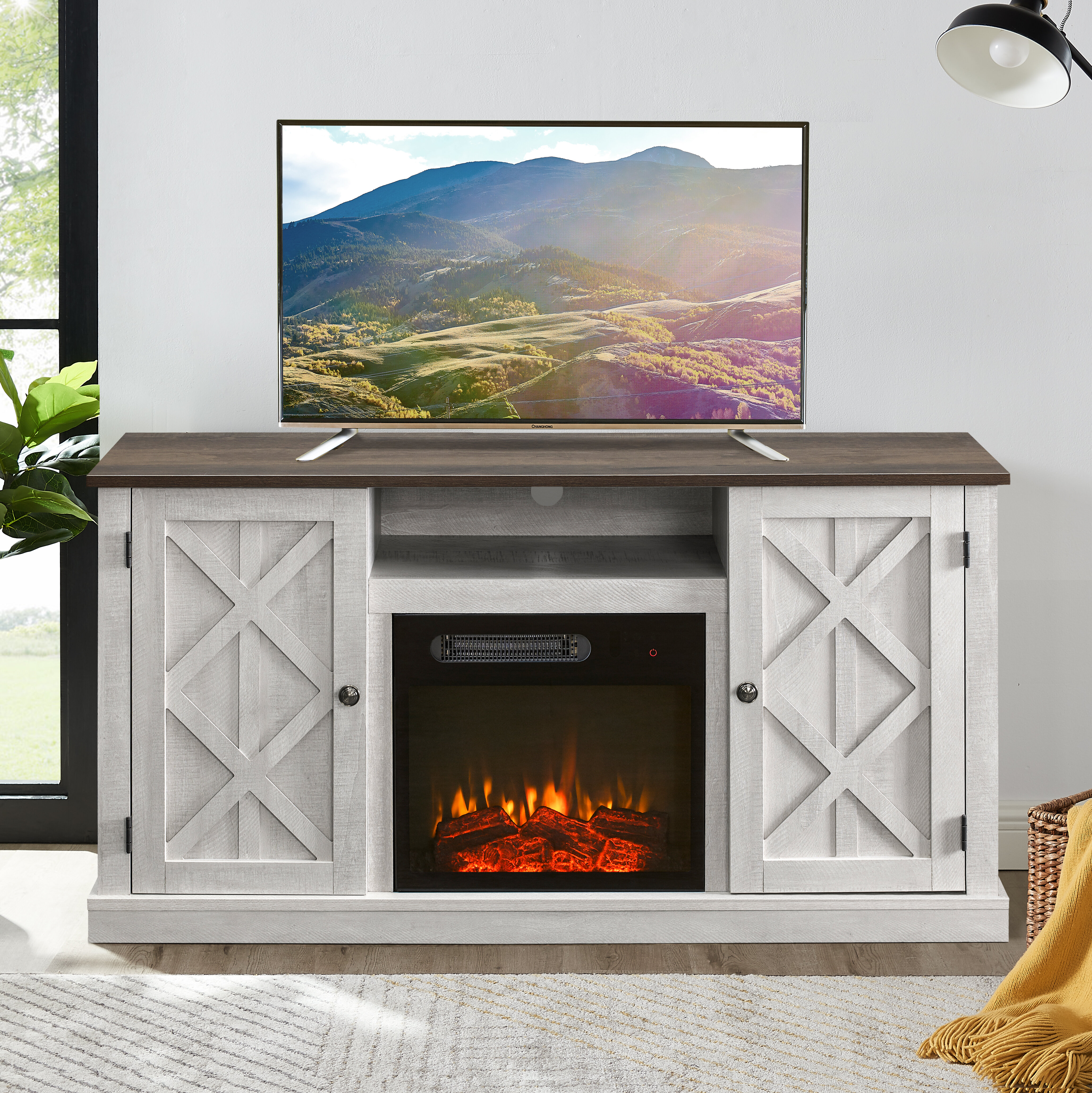 Gretchen tv deals stand with fireplace