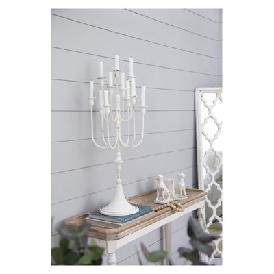 Lustre candélabre en fer blanc antique à 11 hauteurs