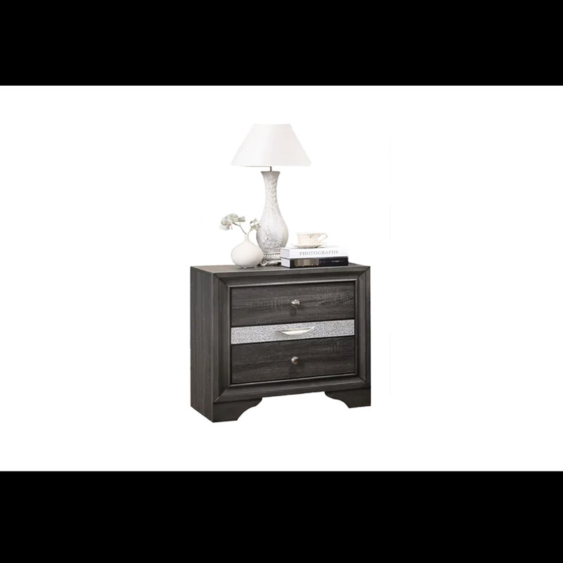Table de chevet 2 tiroirs pour la chambre à coucher - Bois avec tiroirs élégants, nombreux besoins de rangement, Gris