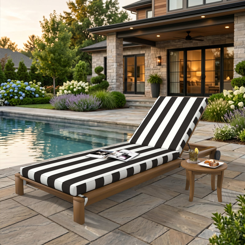 Sunbrella® Outdoor Chaise Cushion, Cabana Classic Black, 23" W x 75" D