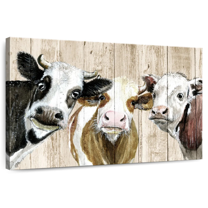 Brampt Curious Cows On Wood, 34" H x 51" W