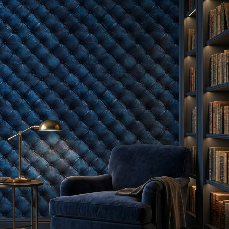 Papier peint touffeté amovible matelassé foncé, Bleu