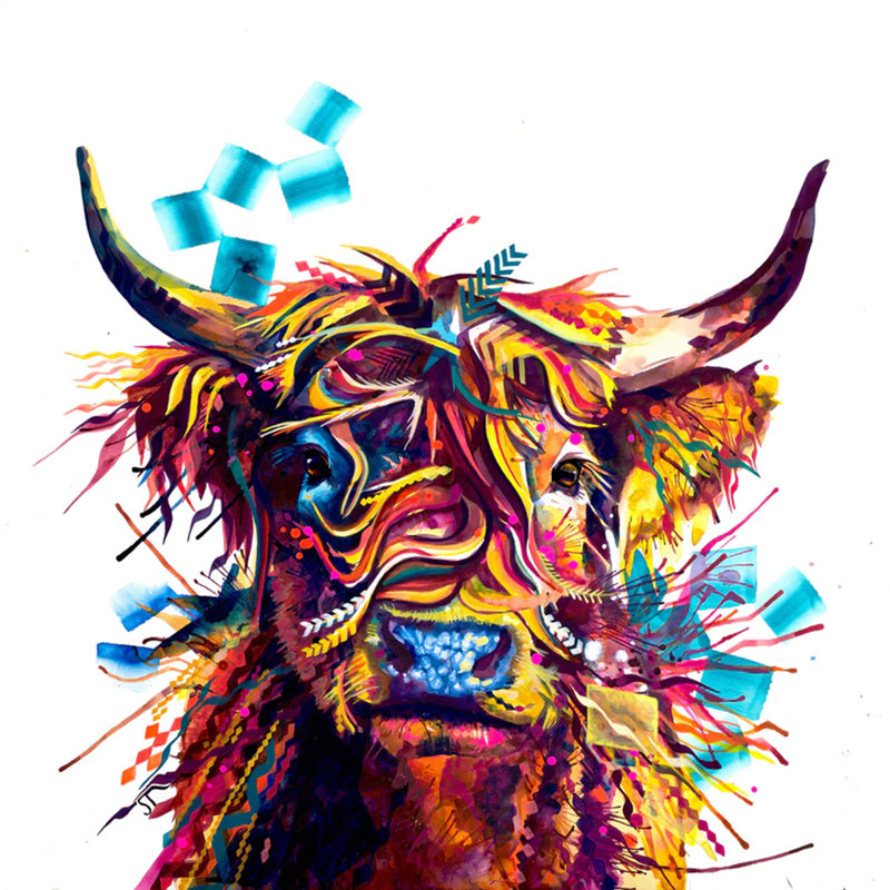 Morag Highland Cow Painting - Wrapped Canvas Art Prints from Sarah Taylor Art, 80cm H x 80cm W