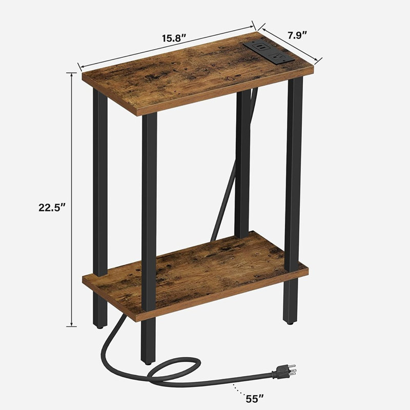 Ensemble de 2 tables de bout étroites avec station de charge, tables d'appoint minces avec ports USB et prises de courant pour le salon, la chambre à coucher et les petits espaces, brun