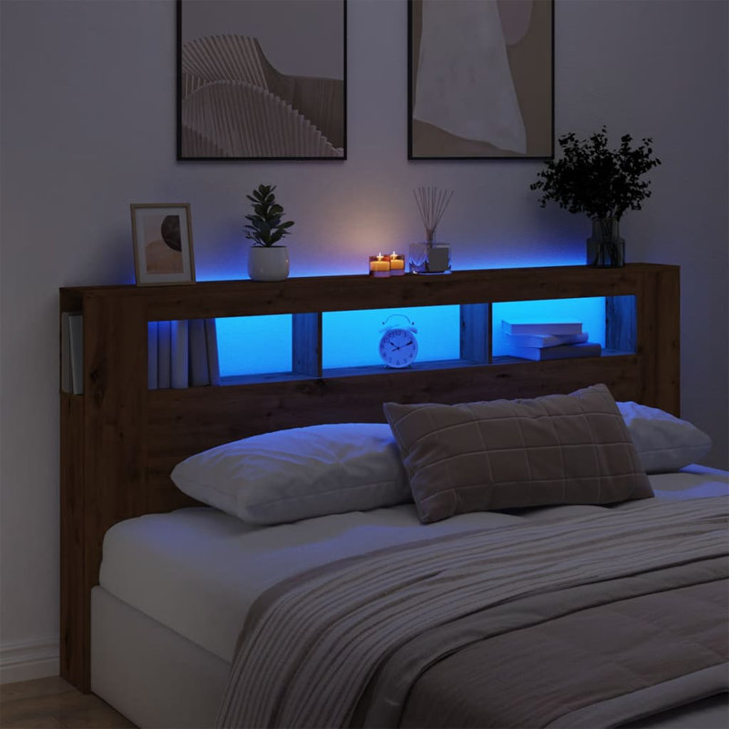 Nevio Bookcase Headboard, 200 x 18.5 x 103.5 cm, Artisan Oak