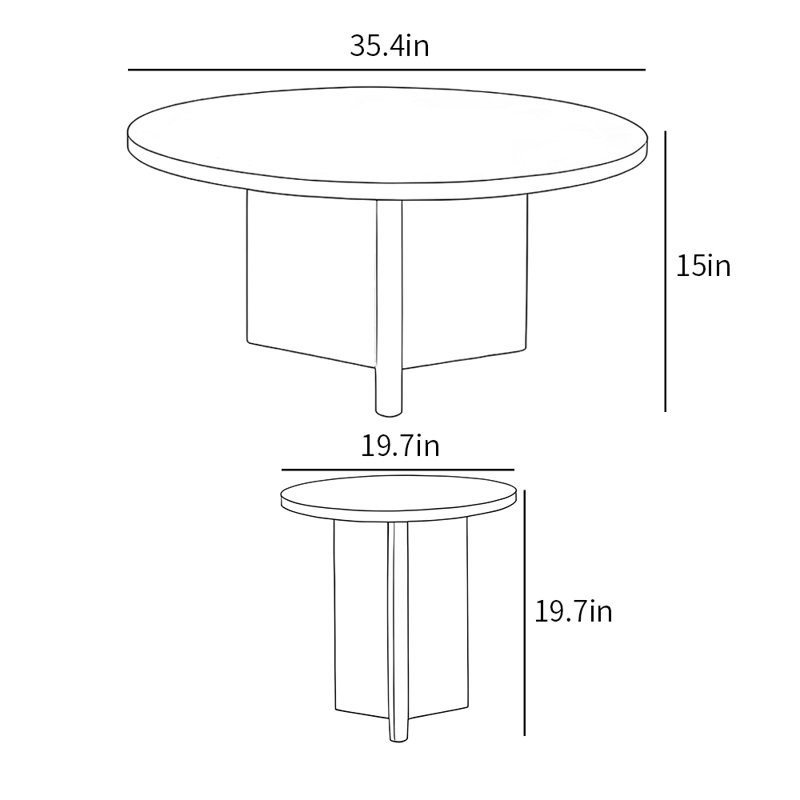 Minimal modern style home coffee tables, 15" H x 35.4" L x 35.4" W