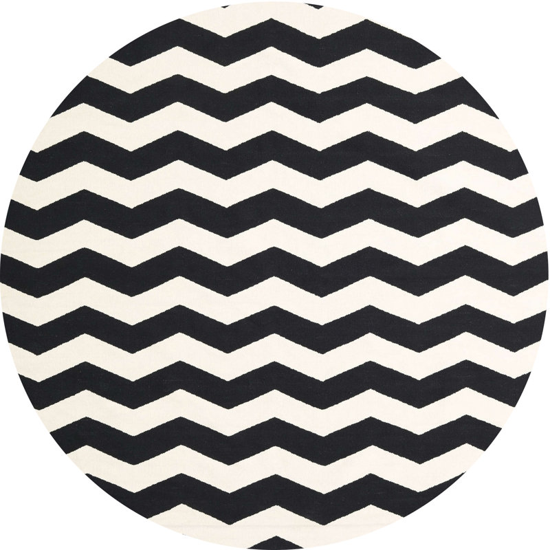 Tapis contemporain noir / blanc, Rond 5 pi