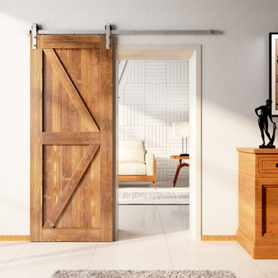 Porte en bois de pin massif non assemblé avec quincaillerie d'installation en nickel brossé Arrow Design
