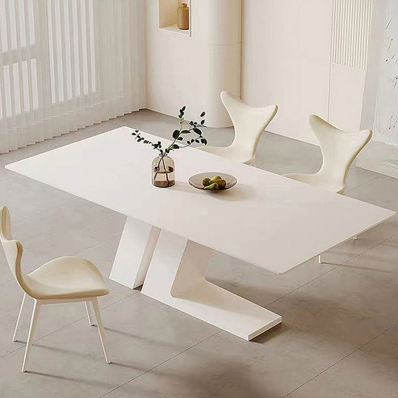 Table de salle à manger moderne blanc rectangulaire en pierre frittée, 78.74