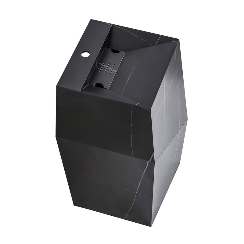 Fine Fixtures Canyon Pedestal 15" Wide White Carrara Sintered Stone, Black/Gold