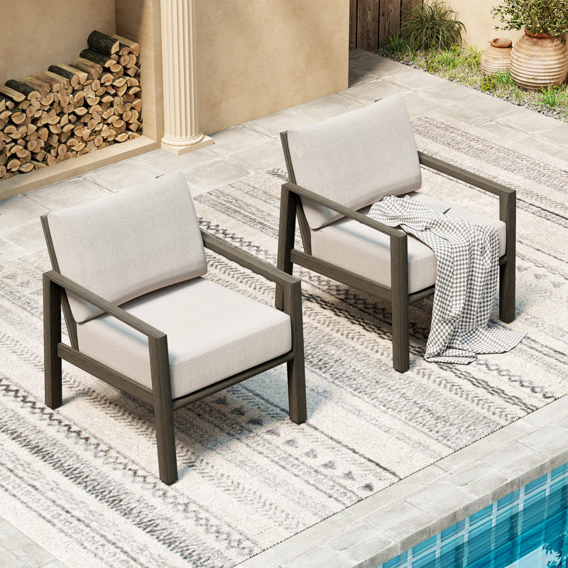 Canapé d'extérieur brun en aluminium 2 pièces avec coussins gris clair Avanna