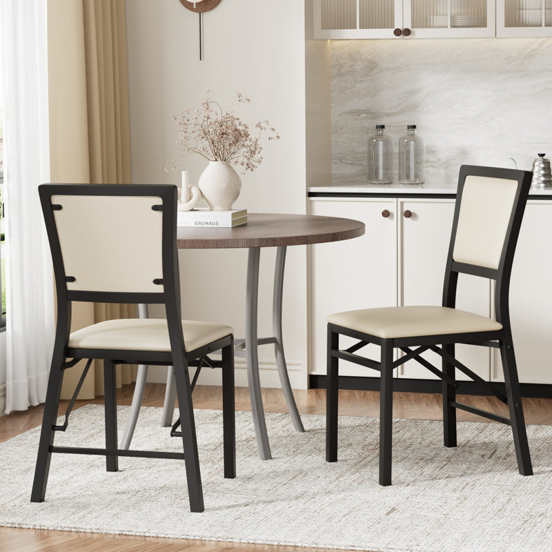 Ailse Folding Dining Chairs Set Of 2, Kitchen Armless Side Chairs With Padded Seats, Foldable PU Leather Parsons Dining Chairs For Home Kitchen Living Room