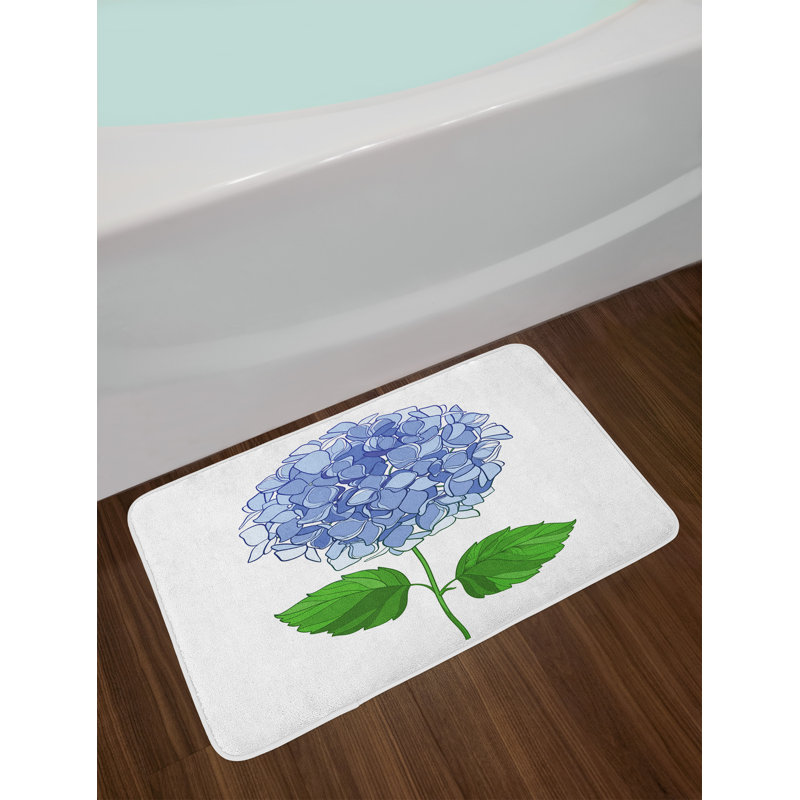 Ceil Blue and Fern Green Hydrangea Bath Mat with Non-Slip Backing