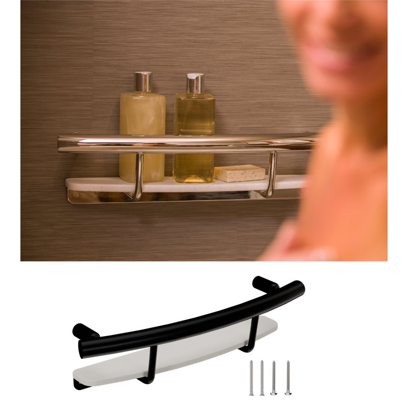 Matte Black Stainless Steel 20" Curved Grab Bar with Shelf