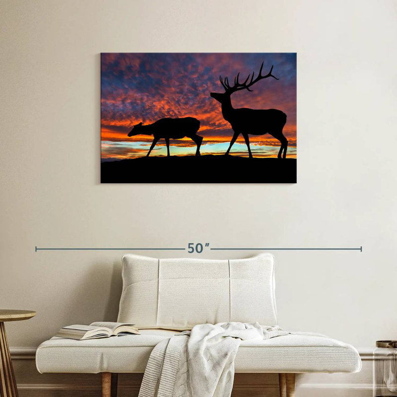 Brampt Elk Sunset Silhouette, 24" H x 36" W
