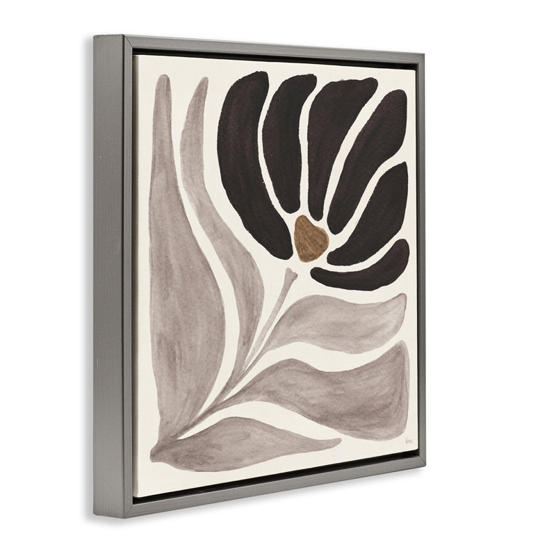 Art mural moderne sur toile flottante encadrée Modern Neutral Bloom par Veronique Charron, Cadre flottant gris lustré