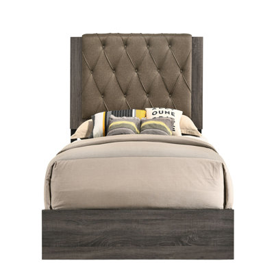 Fabric & Rustic Gray Oak Finish Bed