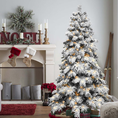 Arbre de Noël en forme d'épouvantail floqué avec lumières à DEL blanc chaud, embouts à mémoire de forme, poteau électrique et structure à charnières