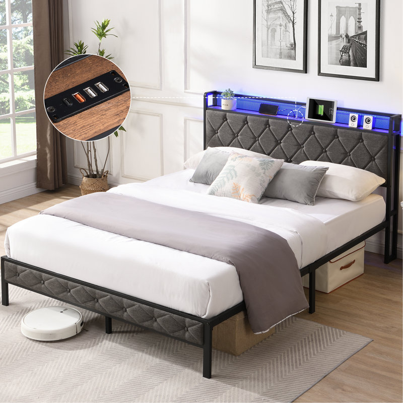 Mesum Fabric Upholstered Frame with LED Lights, Full