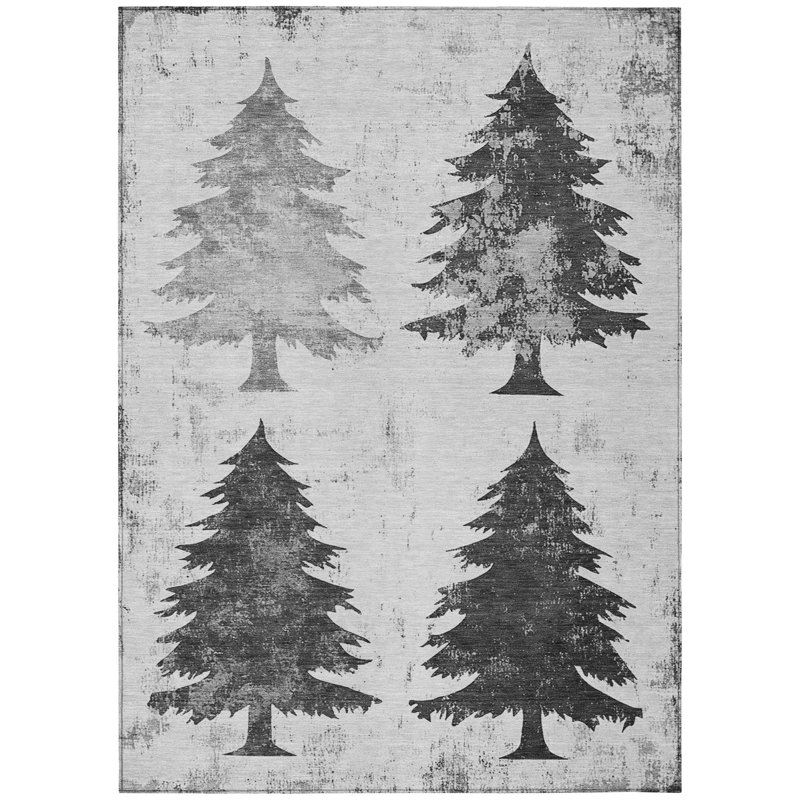 Machine Washable Indoor/Outdoor Christmas Tree Xhevrie Gray Rug, Rectangle 5' x 7'6"