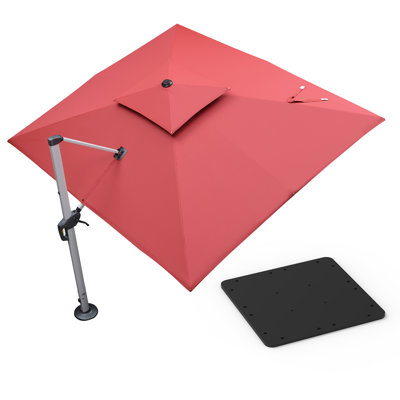 Parasol en porte-à-faux rectangulaire 9 pi x 11 pi avec base en tôle d'acier Hokku Designs, rouge