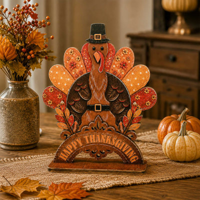 Happy Thanksgiving Turkey Wooden Tabletop Decoration