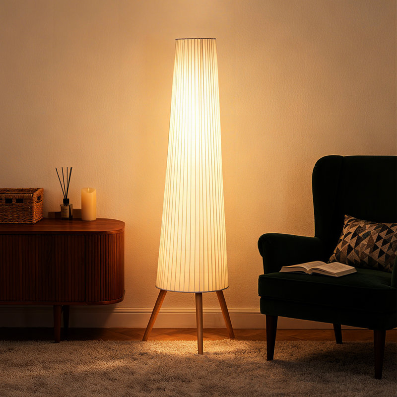 HOMCOM Dimmable Standing Lamp with Foot Switch, White and Natural