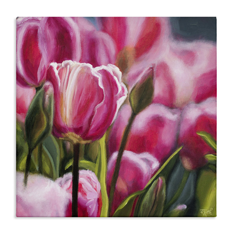 "Pink Tulips Garden", art mural par Raquel Roth, H 30 po x l 30 po