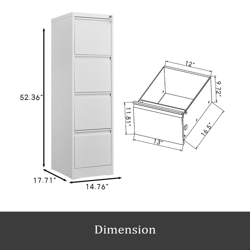 4 Drawer File Cabinet With Lock Metal Vertical File Storage Cabinet Office Home Steel Vertical File Cabinet For A4 Legal/Letter Size Narrow File Cabinet Locked,Assembly Required