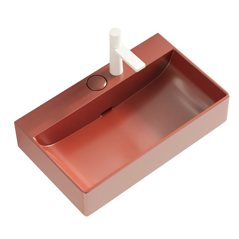 Lavabo de salle de bain sans armoire, céramique rouge 24 po - élégant et lavabo pour salle de bain, 24 po, et attrayant scandinave moderne