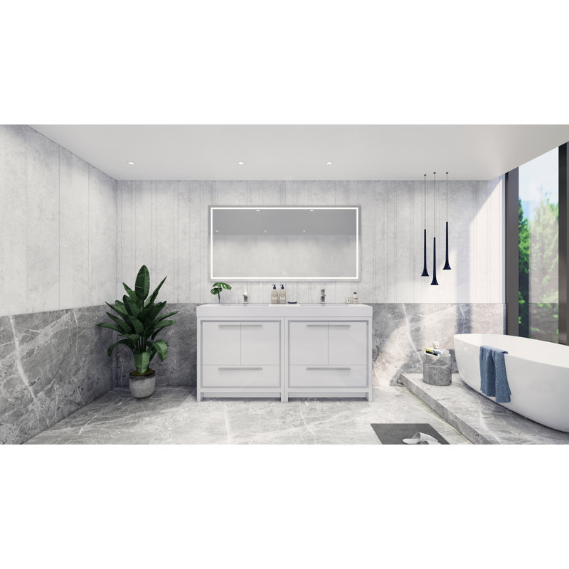 Ensemble de meuble-lavabo double 72 po Somerby, Blanc lustré, Chrome