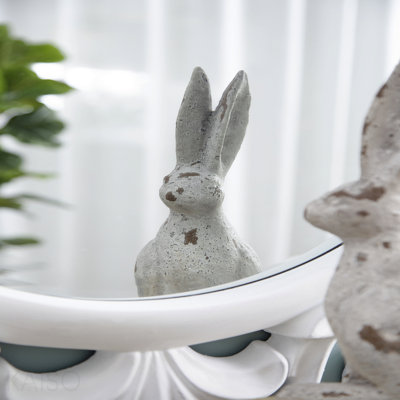 5.3x4.5x12.8" Weathered Cement Cream Rabbit Statue