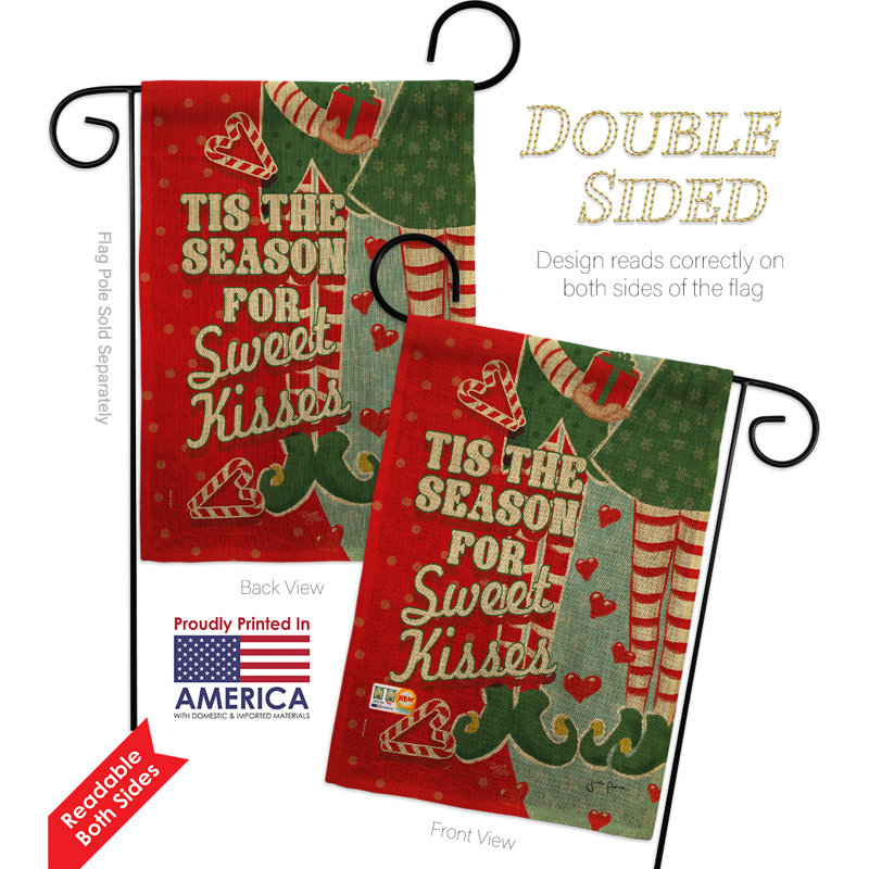 Des baisers de noël pour les impressions de noël en polyester de 2 côtés 19 po x 13 po saison doux drapeau de jardin