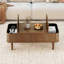 Table basse de 39,4 po de style Mid-Century moderne à plateau relevable, rangement caché et plateau rabattable, table centrale cannelée-1734785206