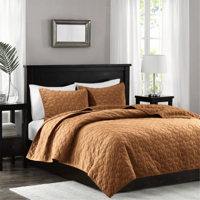 Courtepointe en velours rouille très grand / très grand - tissu doux, motif géométrique, 2 taies décoratives assorties, literie confortable 3 pièces, motif, rembourrage chaud