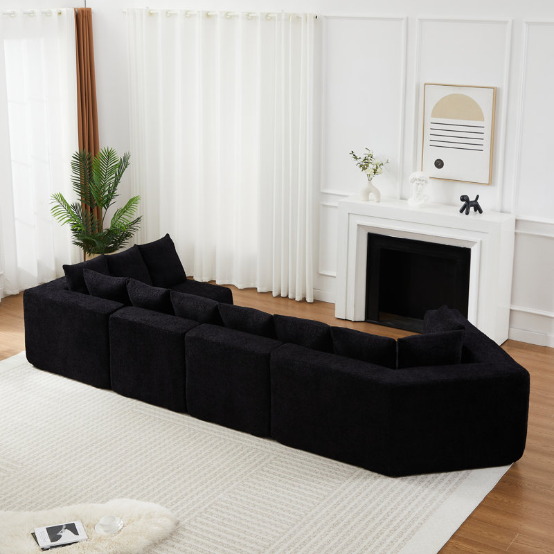 Canapé modulaire extra large en L à assise profonde en tissu chenille modulaire avec 11 coussins inclinables incurvés sur le plancher sans assemblage requis