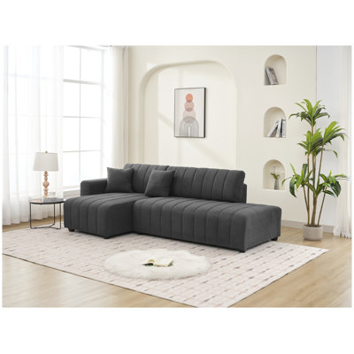 Jessica Left-Facing Sectional Sofa with Chaise, Dark Gray Wool-Blend Upholstery, 3-Seater Living Room Furniture