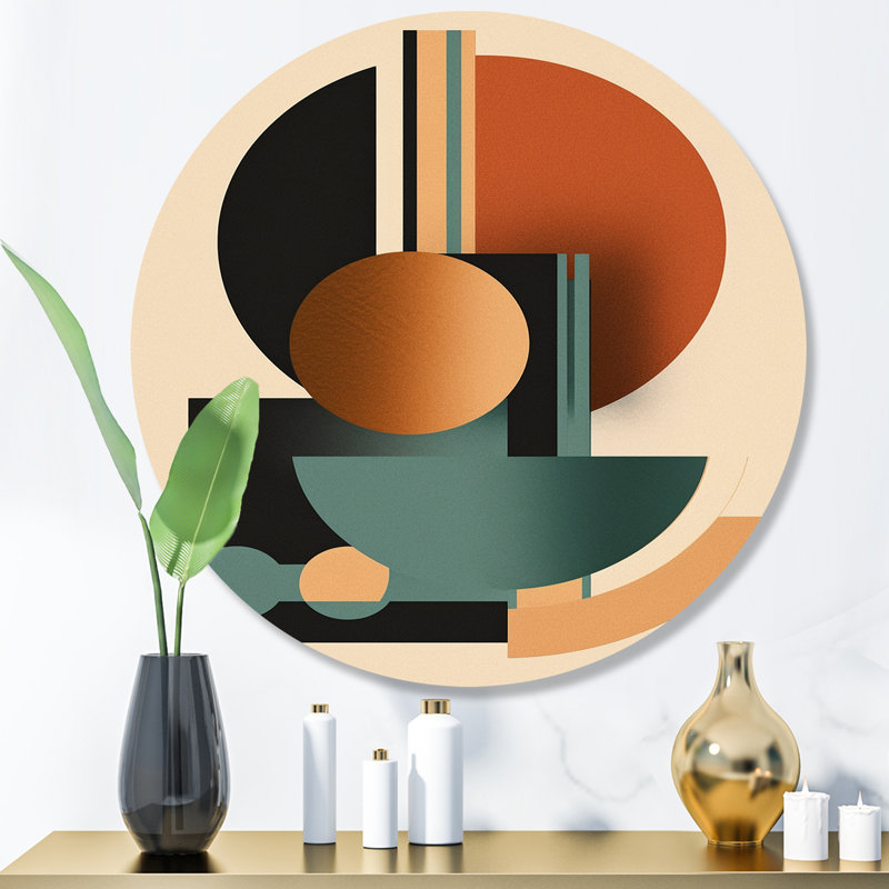 Cream Green Minimalism Quiet Depths - Abstract Minimalism Round Wall Art on Metal, 16" H x 16" W x 1" D