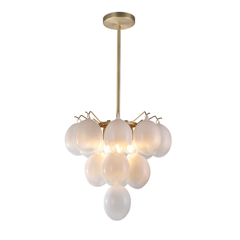 Raymundo - Chandelier - 9-Light - Milky White Glass/Brass, Milky White, 18" H x 18" W, Milky White